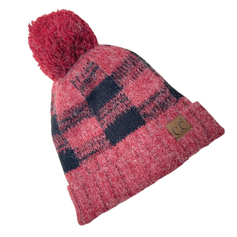 Buffalo Check Fleece Lined CC Pom Pom Beanie